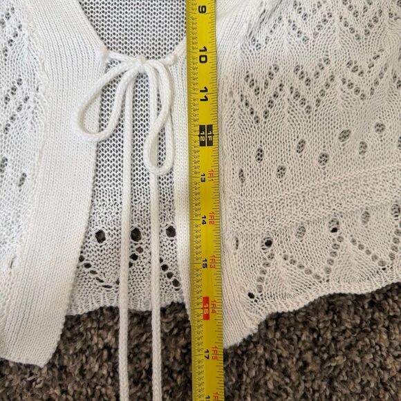 Sweet Kizz White Cardigan Front Tie Eyelet Sheer Bell Sleeve Y2K Small - Picture 5 of 5